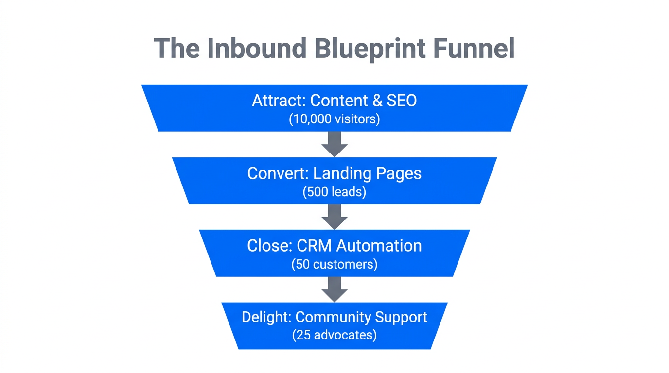 The traditional HubSpot inbound funnel showing conversion metrics from visitor to advocate.