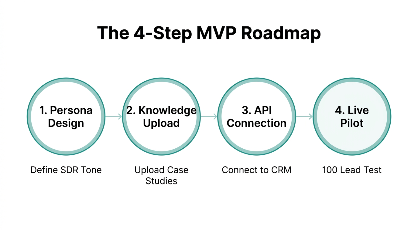 Critical milestones for deploying a functional AI sales agent MVP.