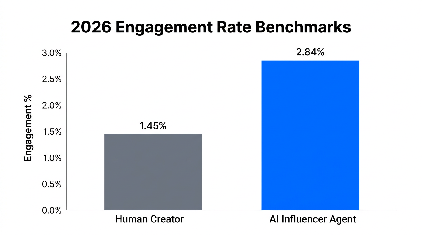 Comparison of engagement rates between AI agents and human creators.