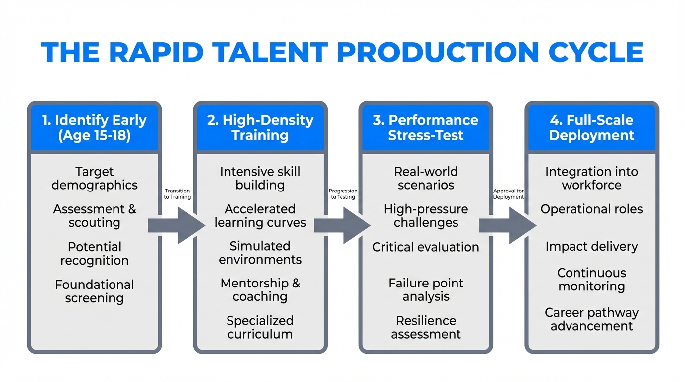 The four stages of the rapid talent production cycle.