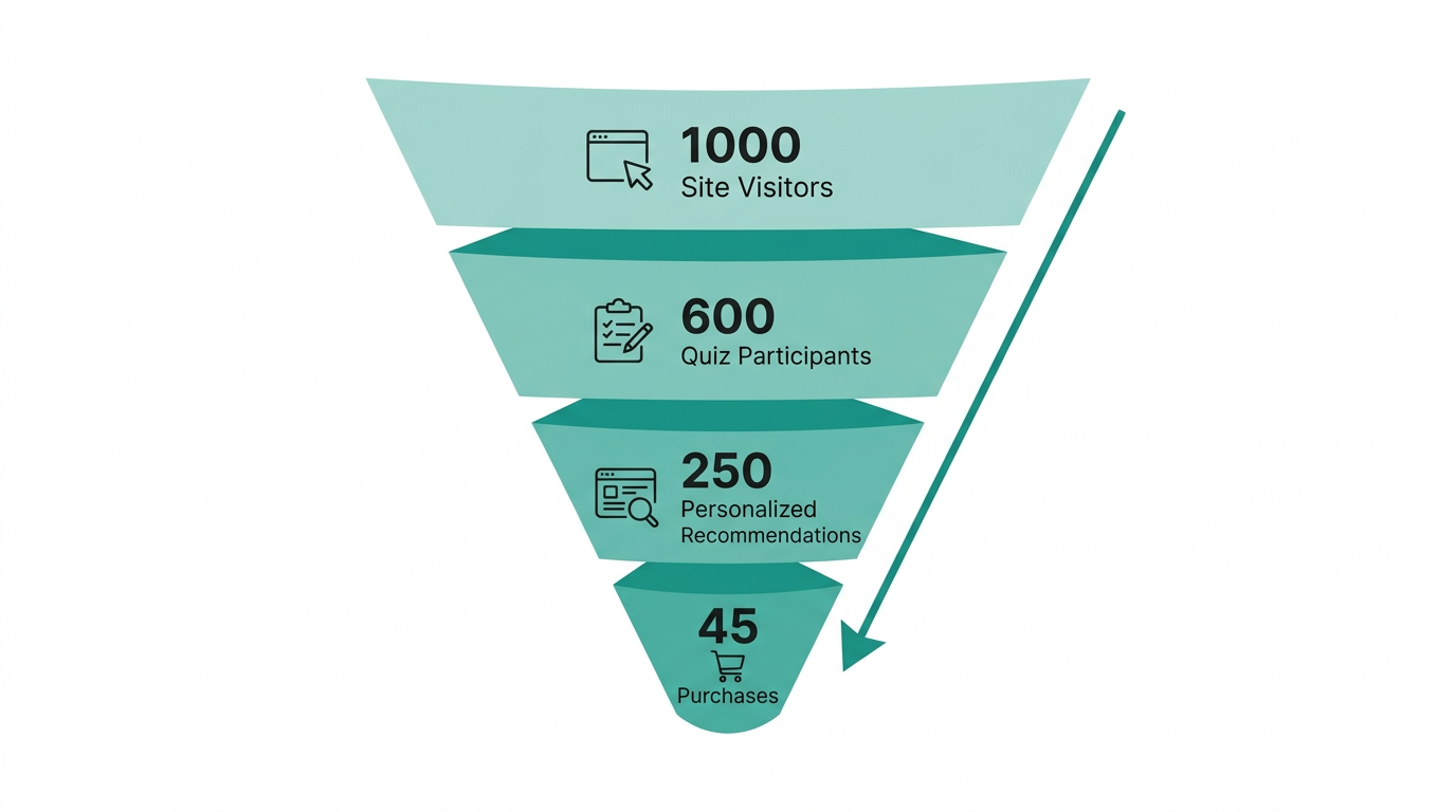 Customer journey funnel through an AI-powered product recommendation quiz.