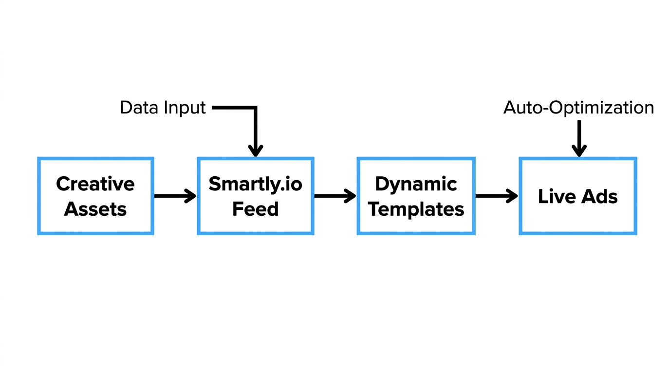 Technical implementation flow for scaling dynamic ads via Smartly.io.