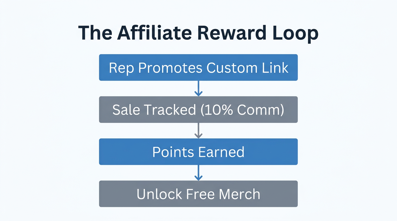 A flowchart mapping the incentive structure from sale to reward.