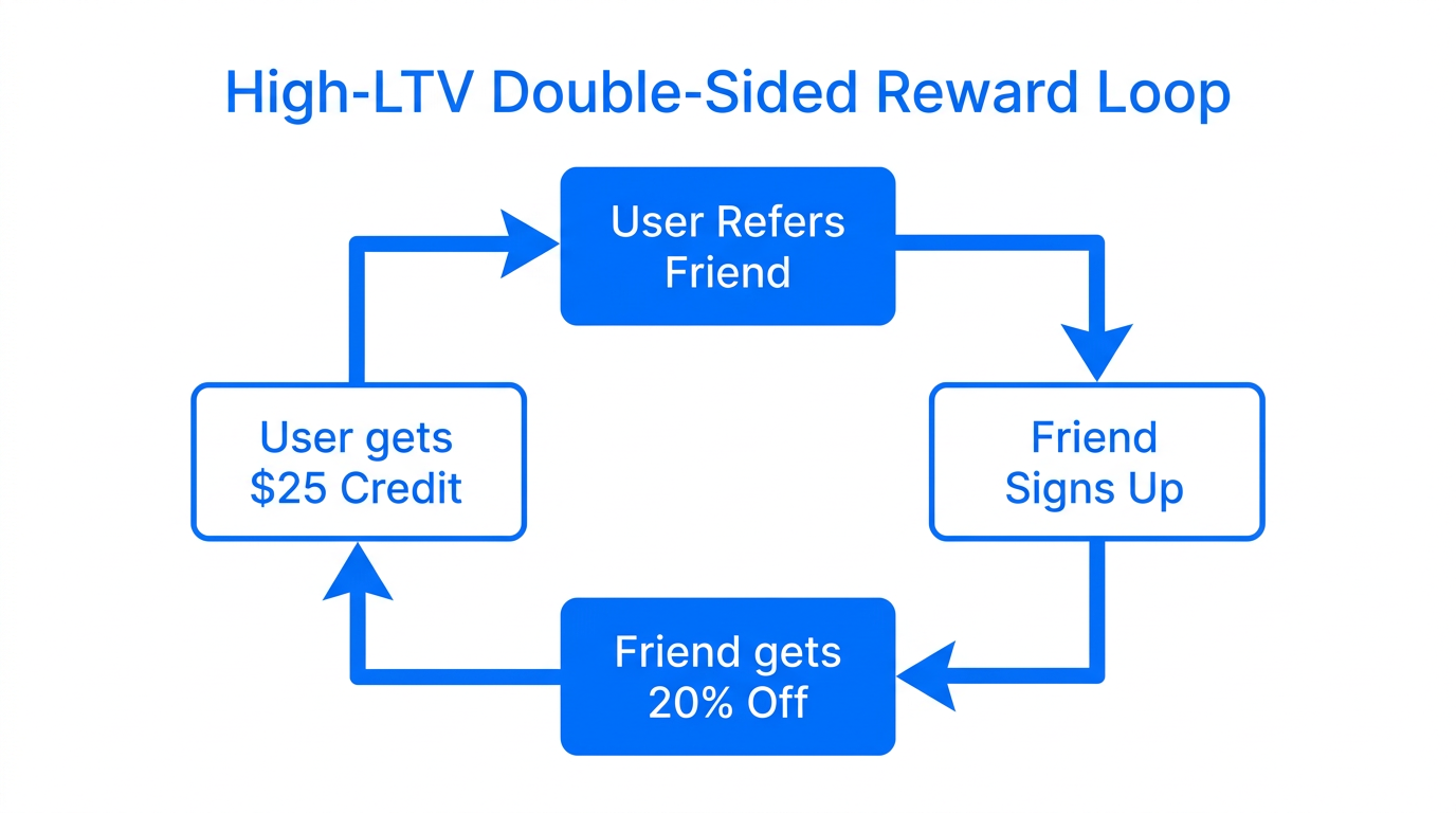 A double-sided reward structure that incentivizes both referrers and friends.