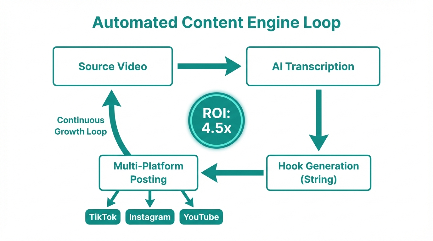 The recursive workflow of an automated AI-driven content marketing engine.