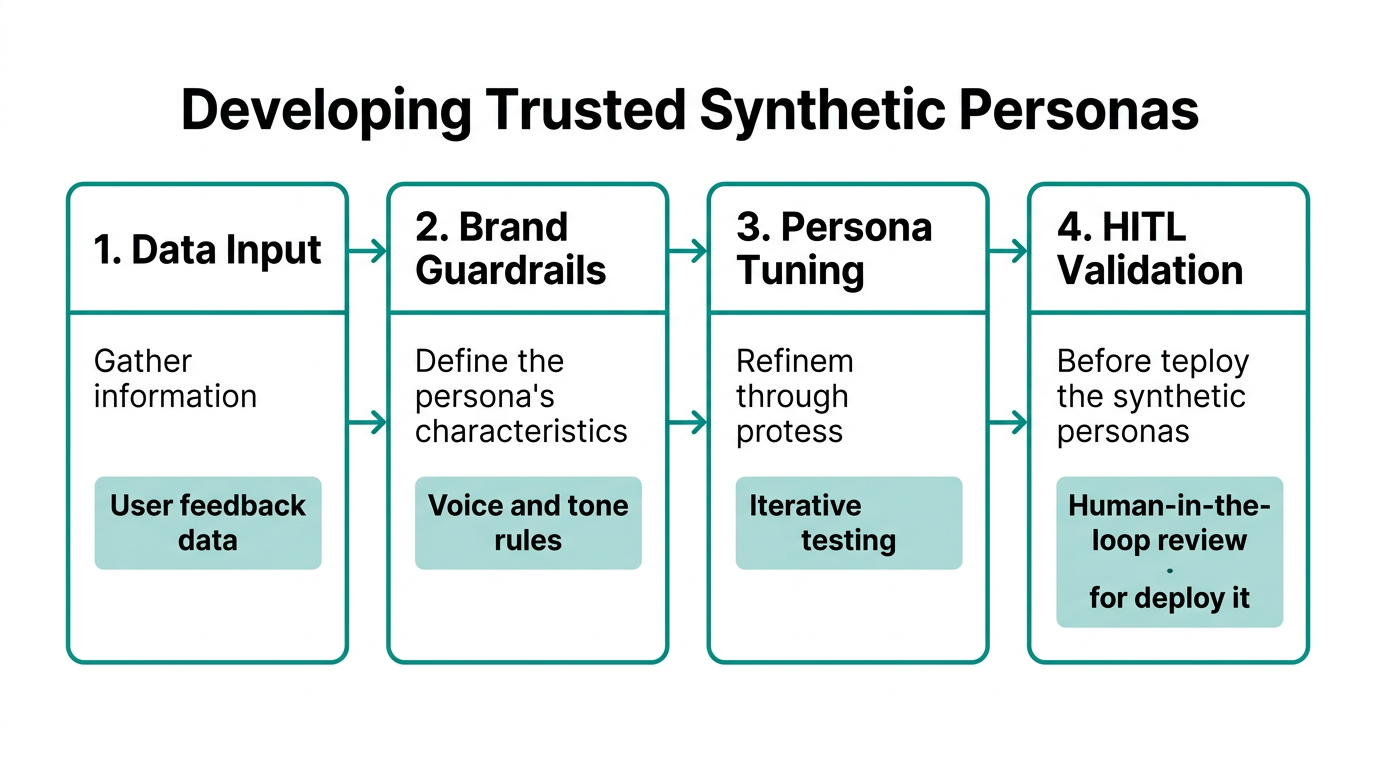 Four-step workflow for developing brand-safe and verified synthetic personas.