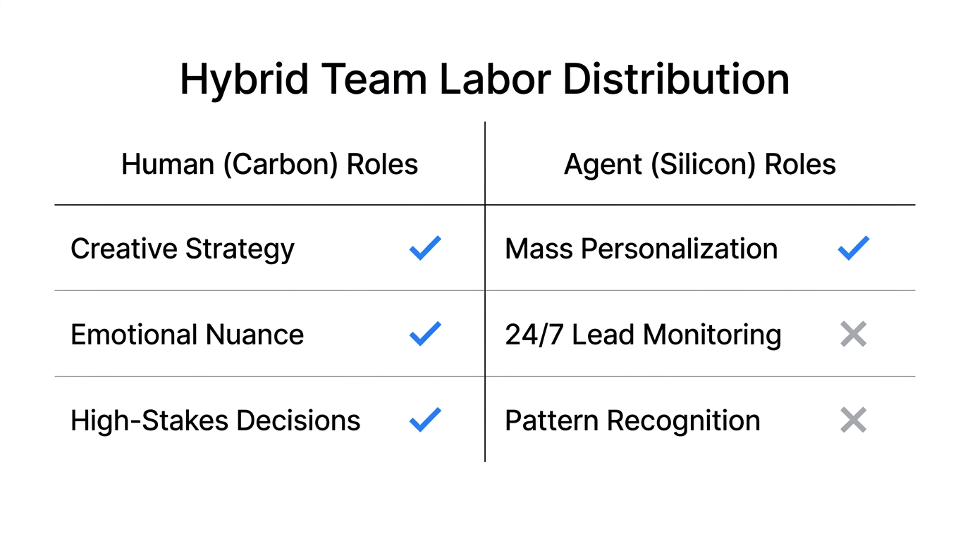 Division of responsibilities between human marketers and AI digital teammates.