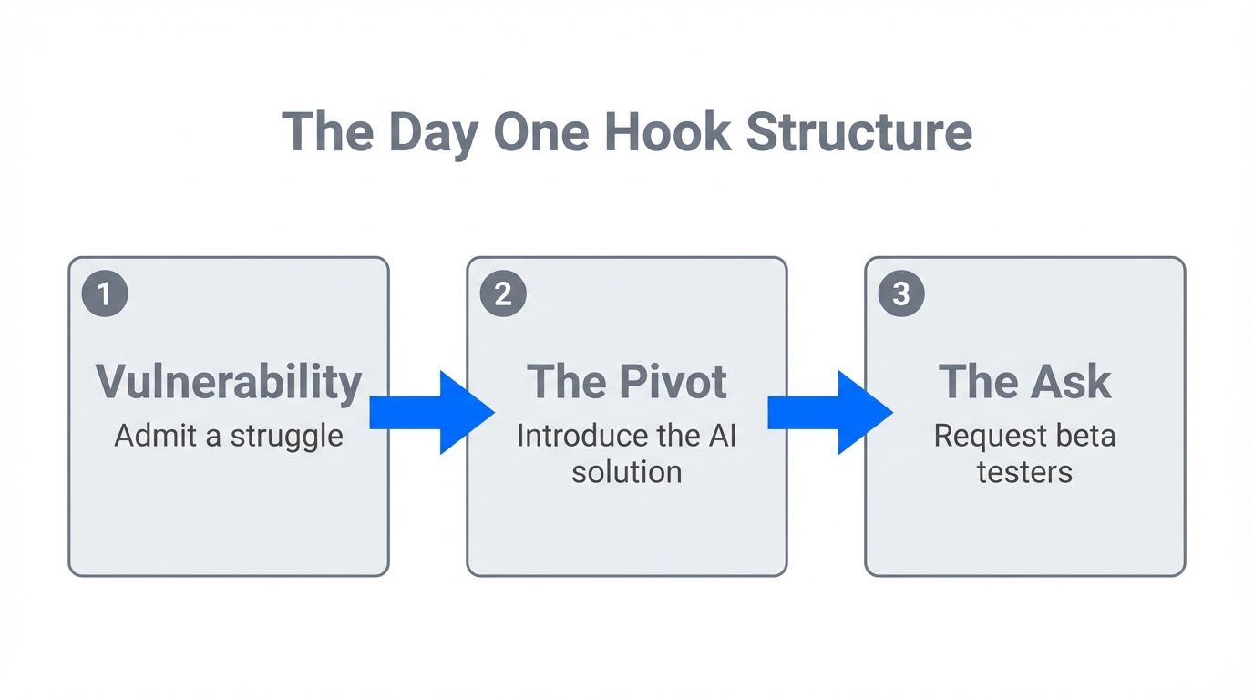 A three-step framework for crafting your first build-in-public post.