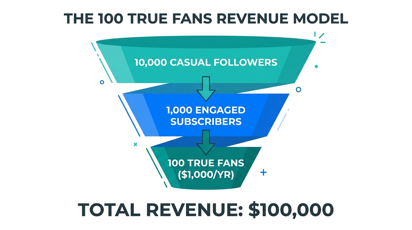 The conversion funnel from casual followers to 100 high-value true fans.