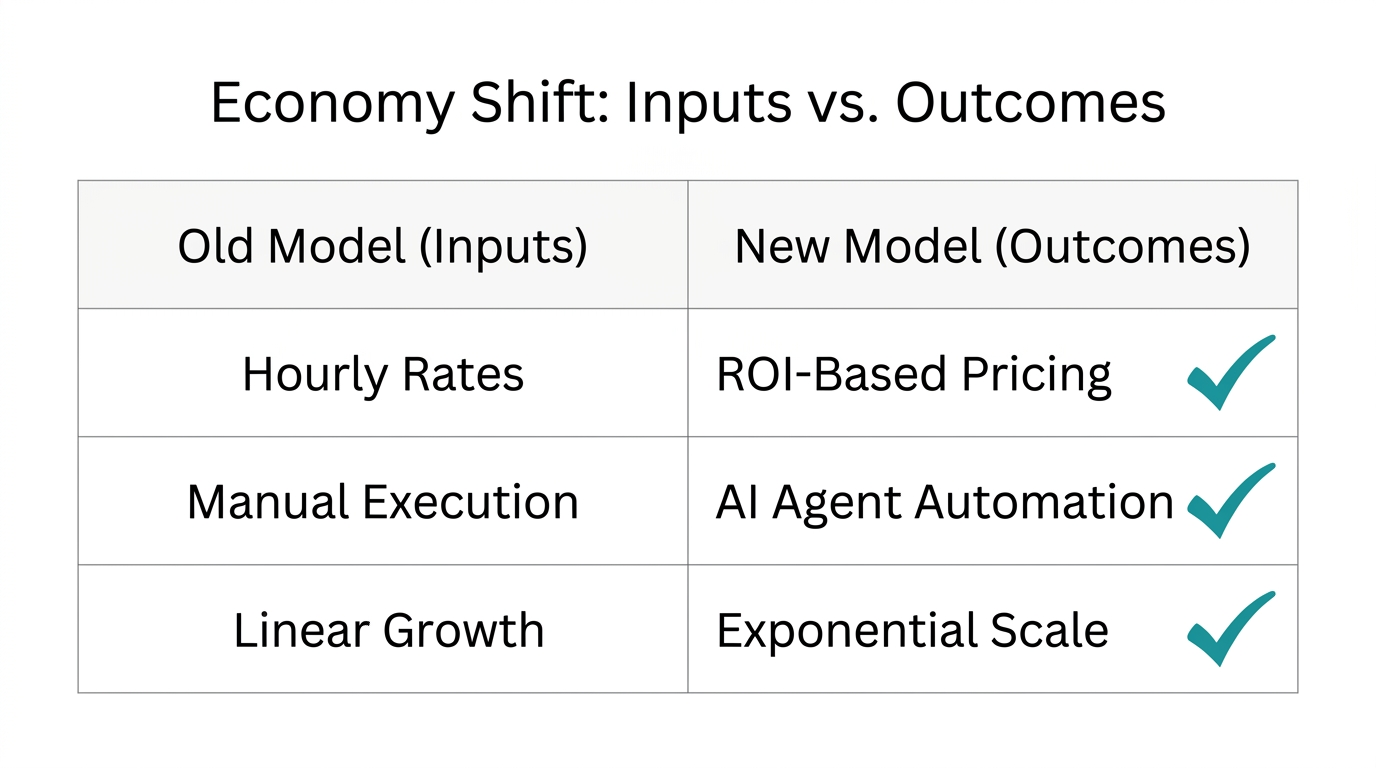 Comparing traditional labor-based models with the modern AI outcome economy.
