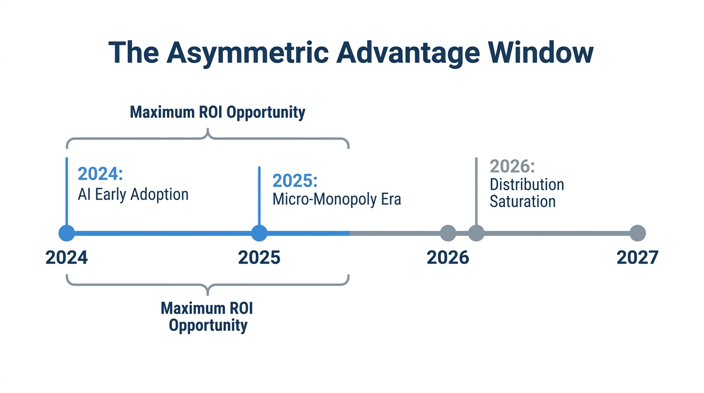 The timeline of opportunity for building defensible AI-driven micro-monopolies.