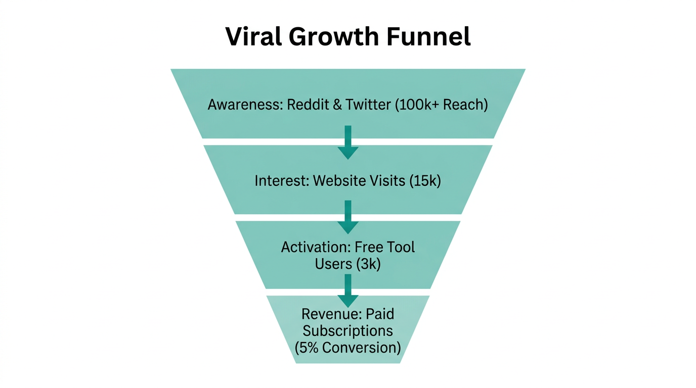 Conversion funnel showing viral reach to paid subscription growth.
