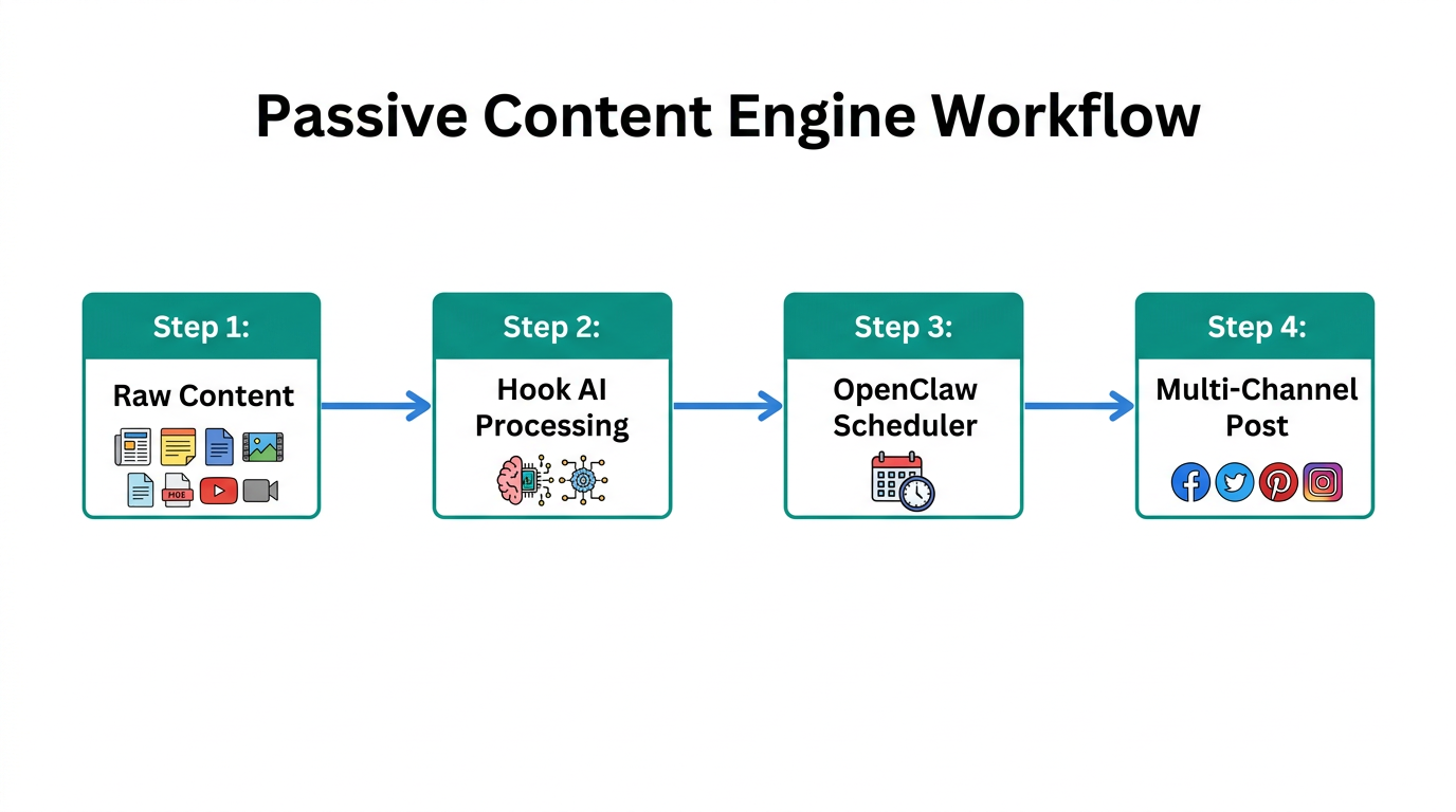 Automated workflow for processing hooks and distributing content via OpenClaw.