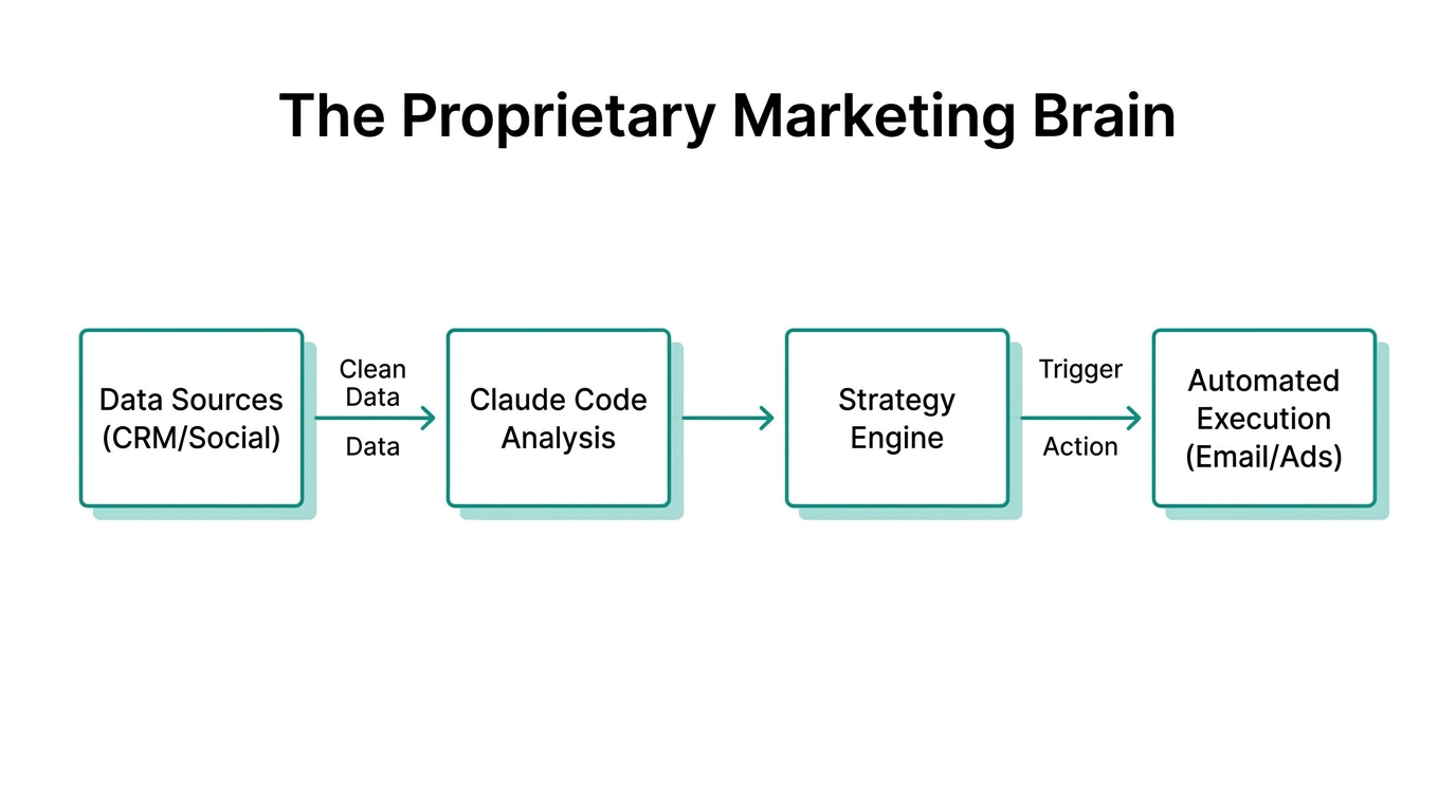 Architectural flow of a custom-built AI marketing engine.