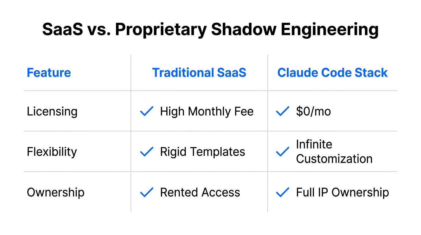 Comparison of traditional SaaS limitations versus proprietary engineering advantages.