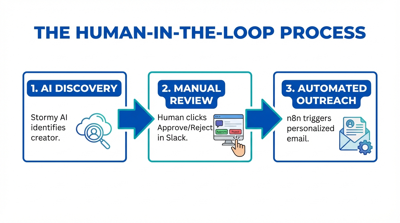 The 3-step hybrid workflow combining AI automation with human oversight.