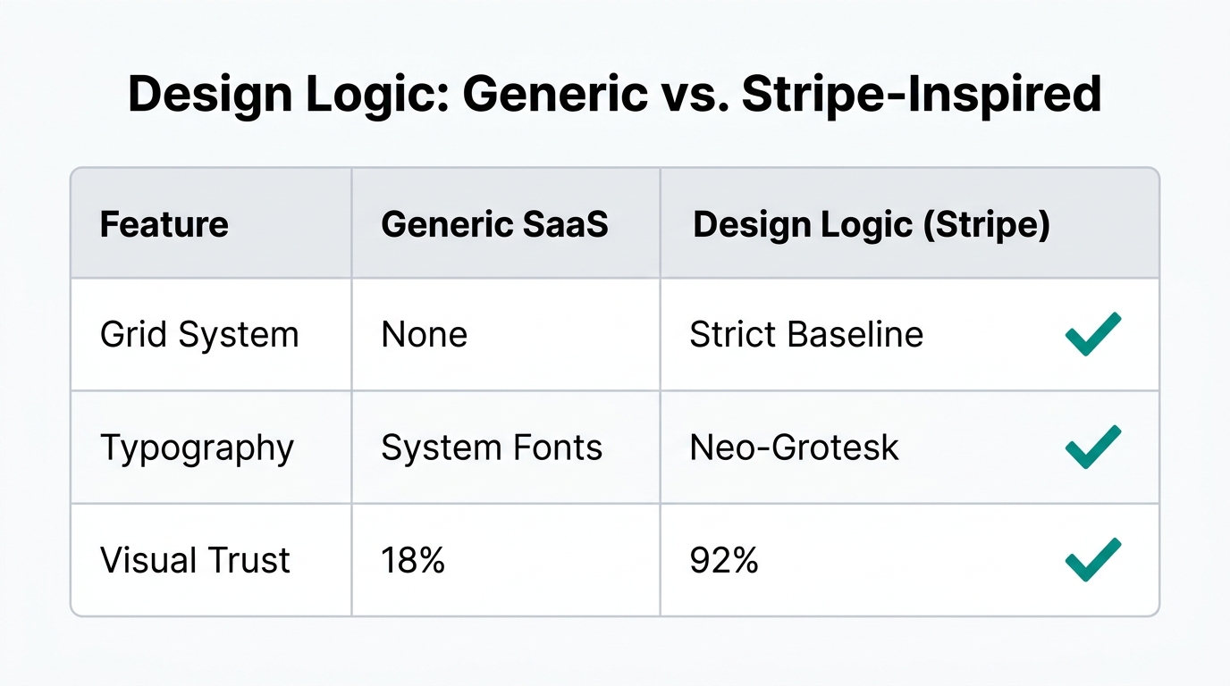 Comparison of structural elements between standard layouts and Stripe-inspired logic.