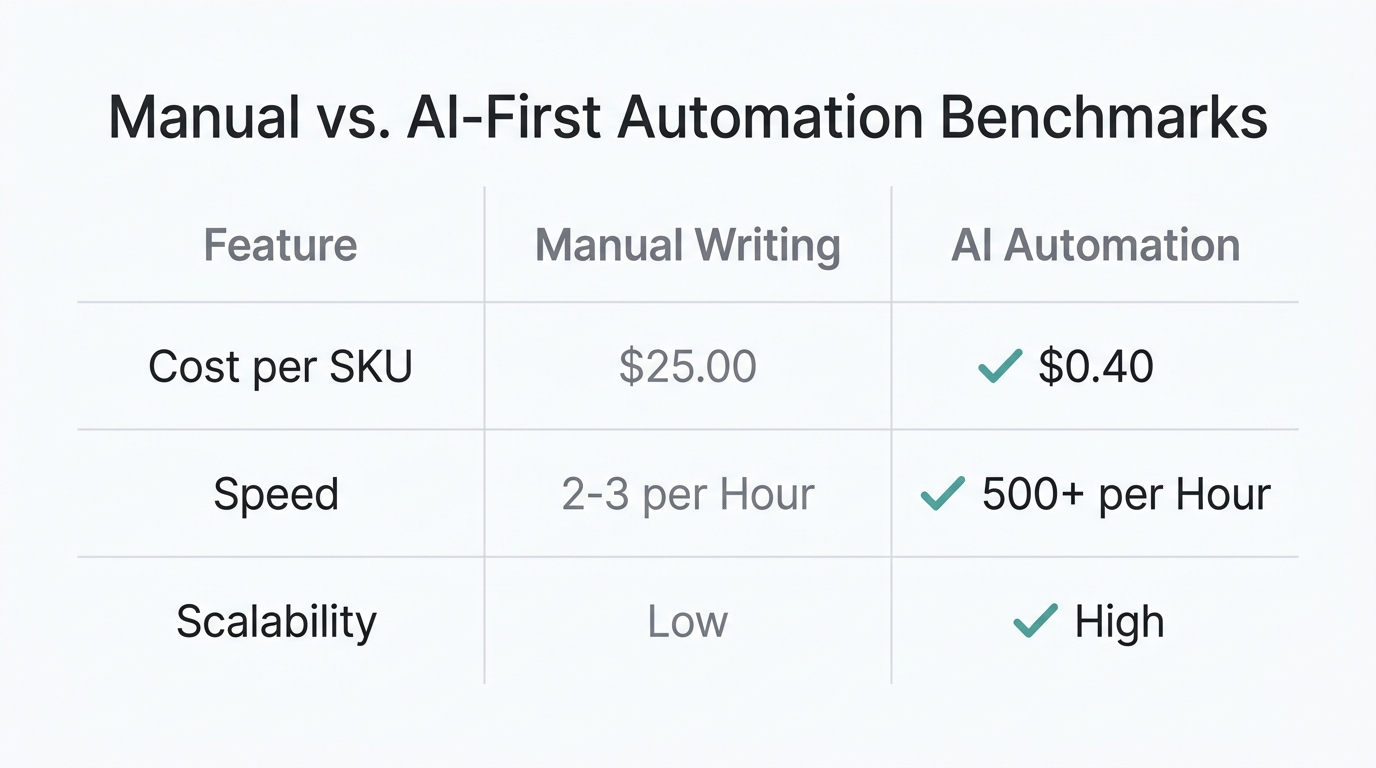Comparison of costs and speed between manual and automated copywriting.