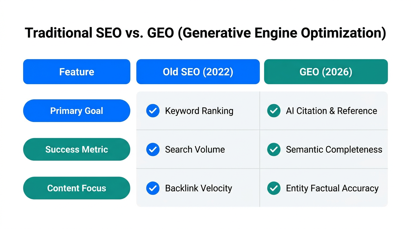 Comparison between traditional search optimization and modern generative engine optimization.