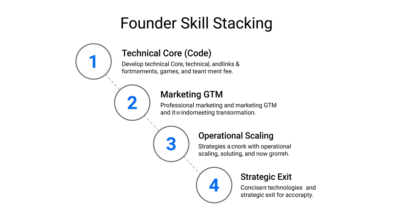 The progressive skill-stacking journey from developer to exit-ready founder