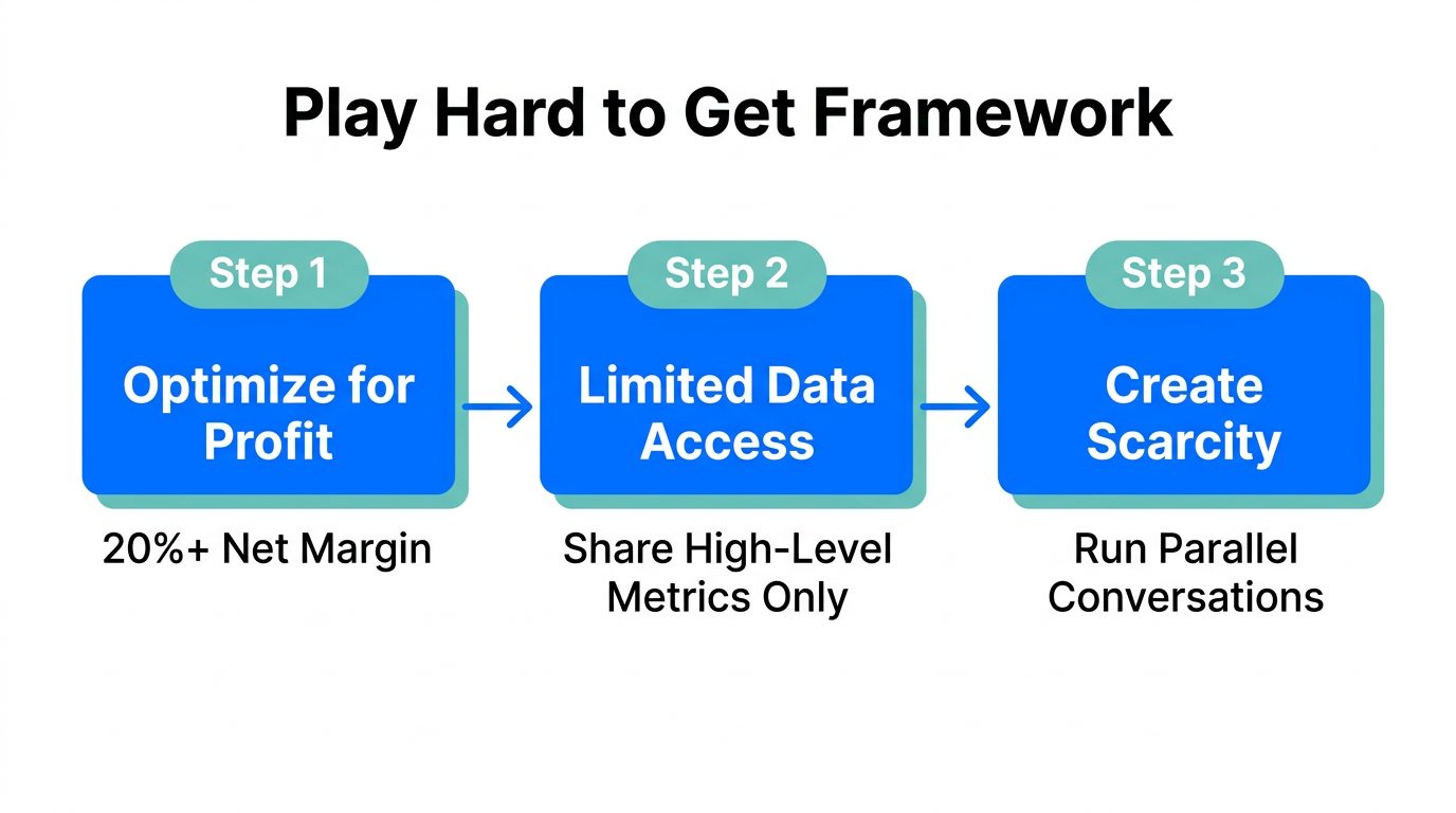 The three-stage 'Play Hard to Get' framework for startup leverage.