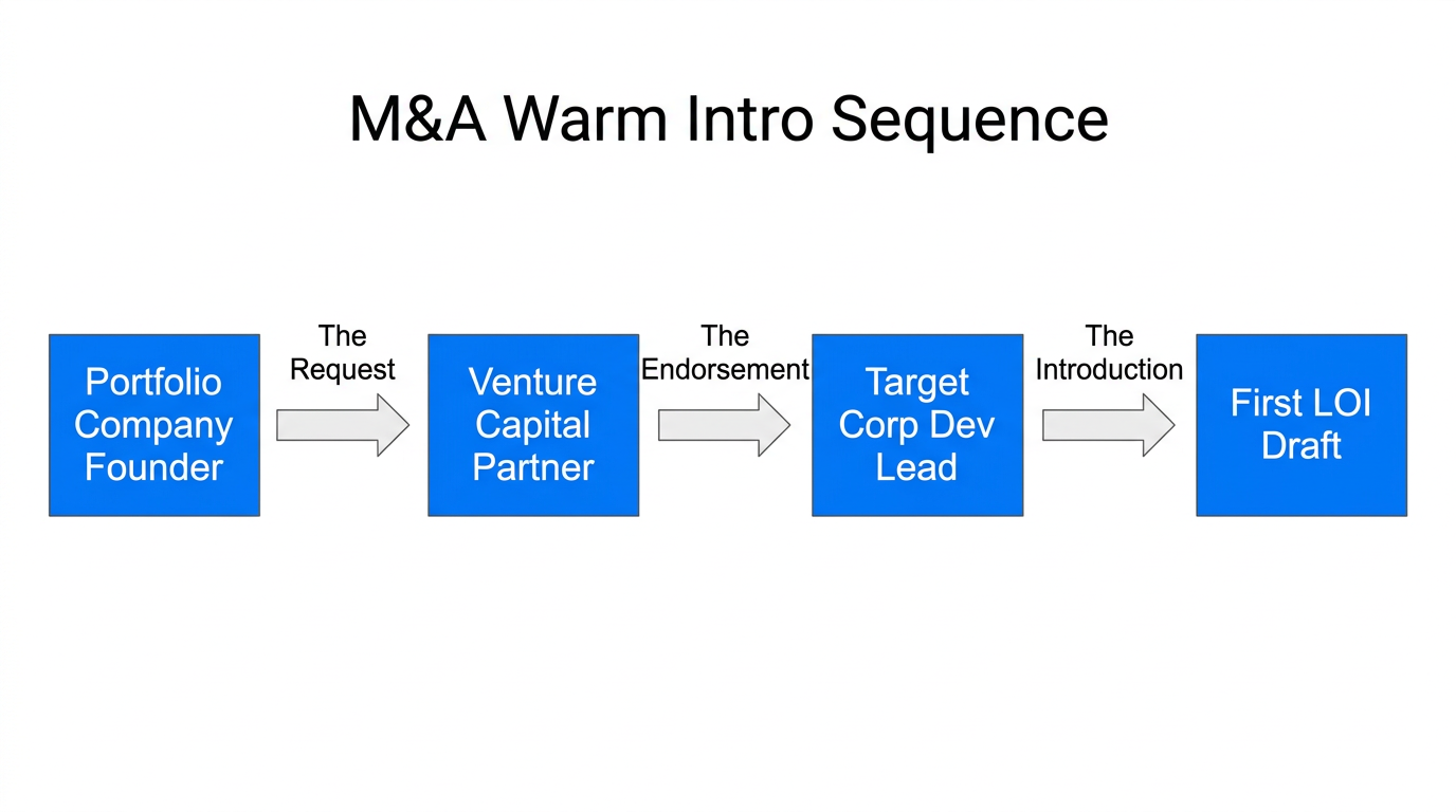 Strategic warm intro flow for successful M&A outreach.