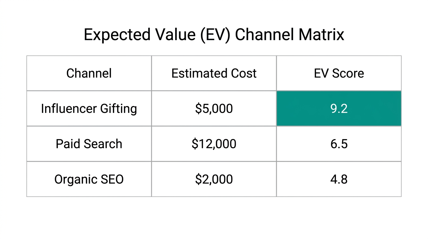 A comparison of marketing channels using the Expected Value framework.