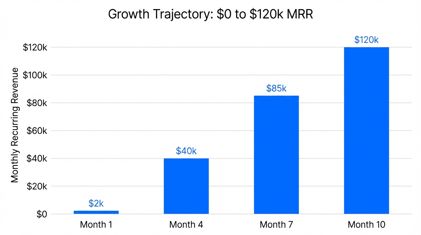 Visualizing the 10-month journey to $120k monthly recurring revenue.