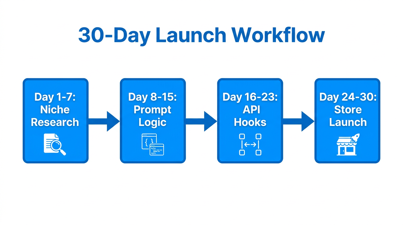 Step-by-step 30-day timeline to launch a GPT app.