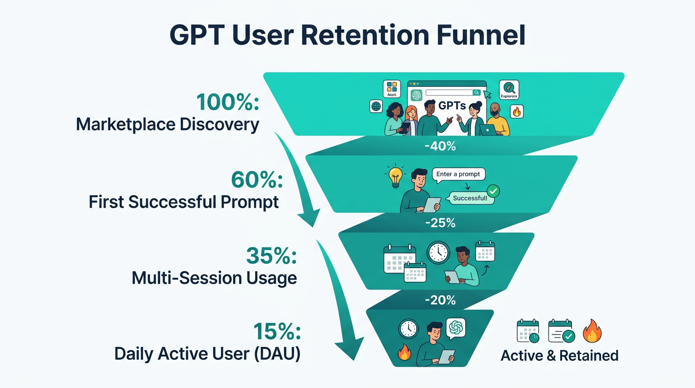 The growth funnel for maintaining high user retention in GPT apps.
