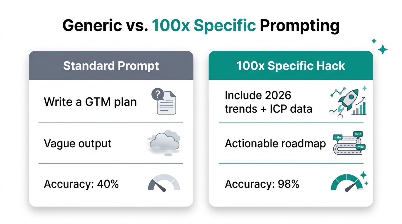 Performance comparison showing the accuracy of specific vs. generic prompts.