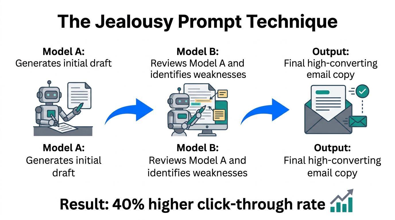 The iterative process of the Jealousy Prompt technique for better copy.