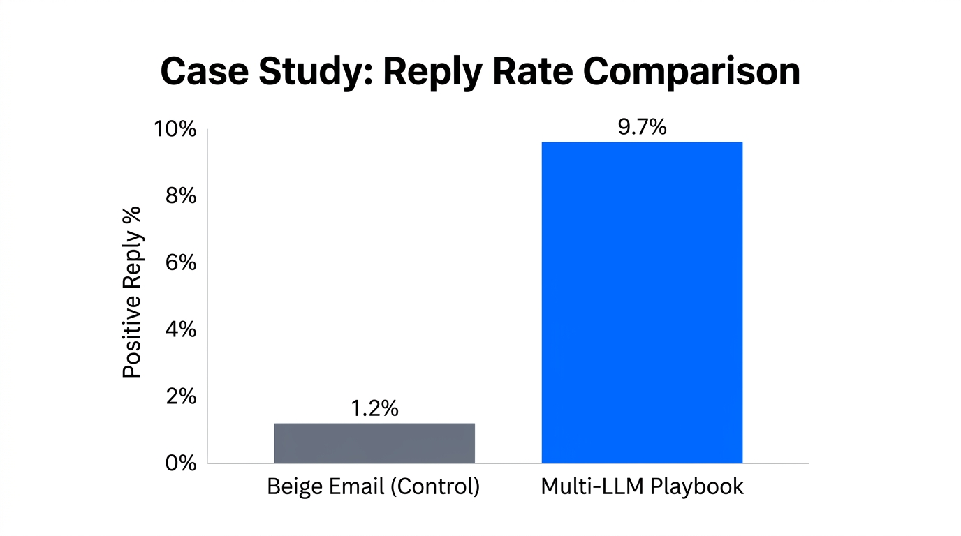 Comparison of reply rates between standard templates and the Multi-LLM Playbook.