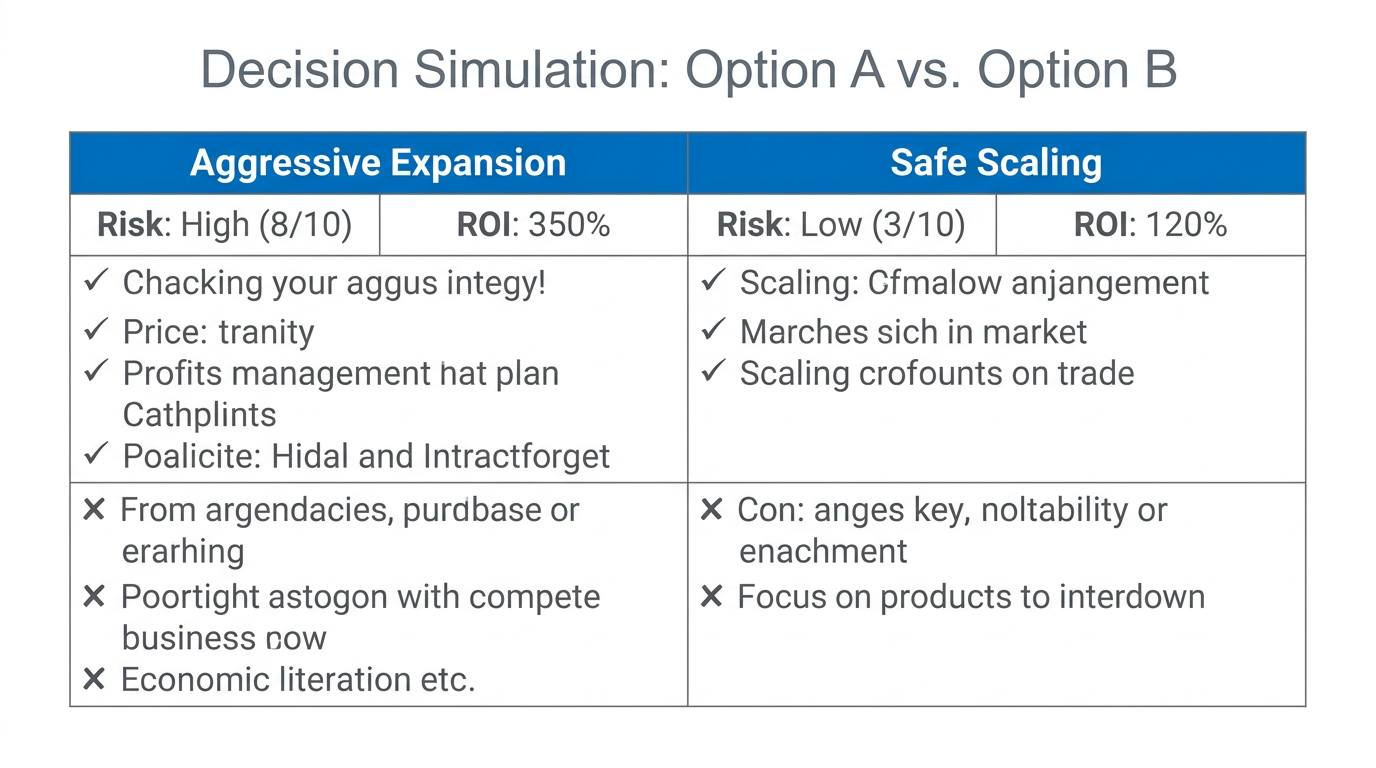 Comparing different growth scenarios using AI-driven outcome simulations.