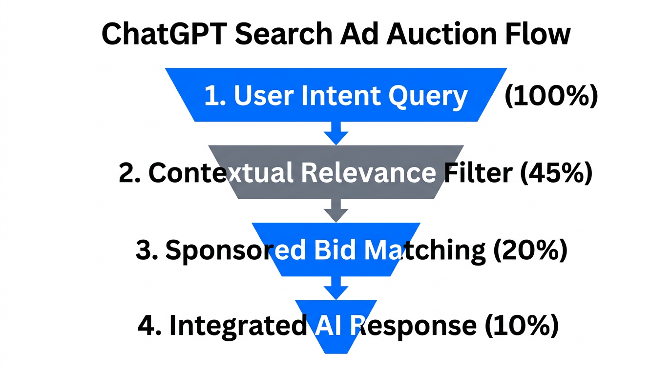 Step-by-step funnel showing how ChatGPT Search Ads are triggered.