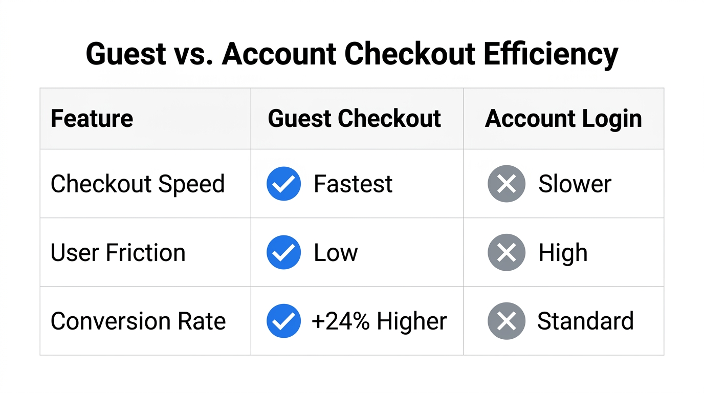 Comparison of guest checkout speed versus traditional account creation.