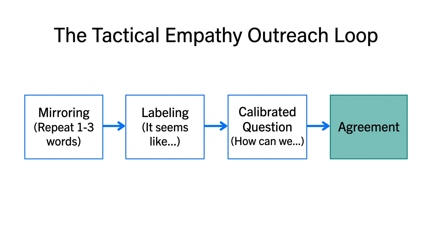 Step-by-step flowchart for applying tactical empathy during influencer outreach.