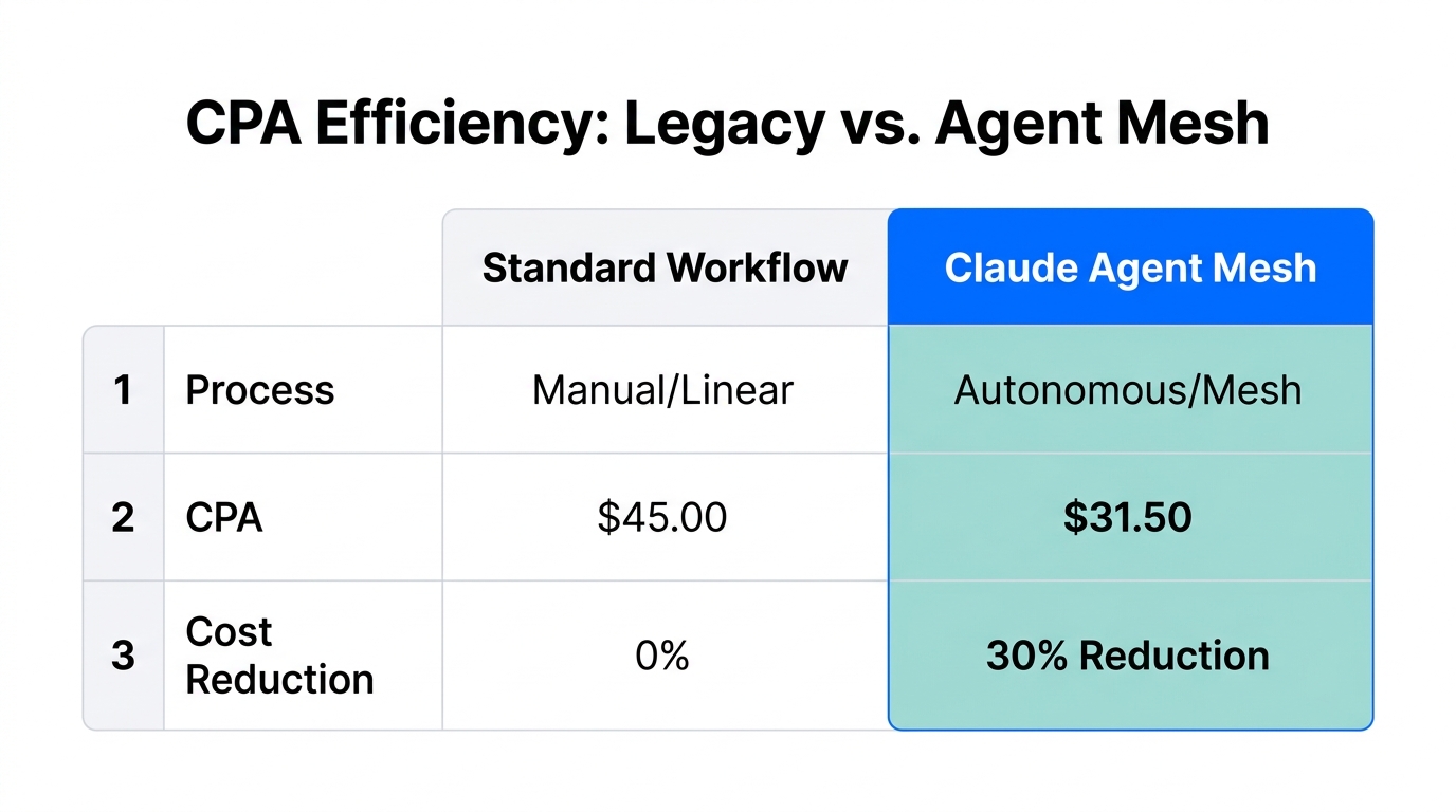 CPA comparison between legacy workflows and AI agent mesh networks