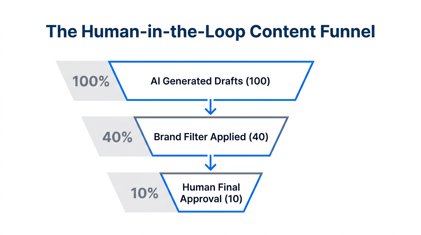 A content funnel showing the impact of human oversight on AI output.
