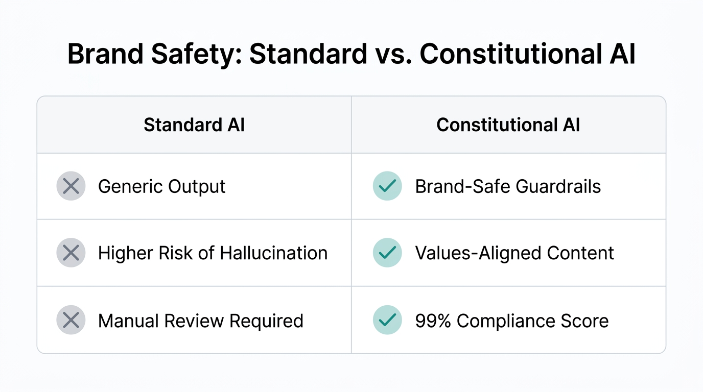 Comparison of brand safety features between standard and Constitutional AI.