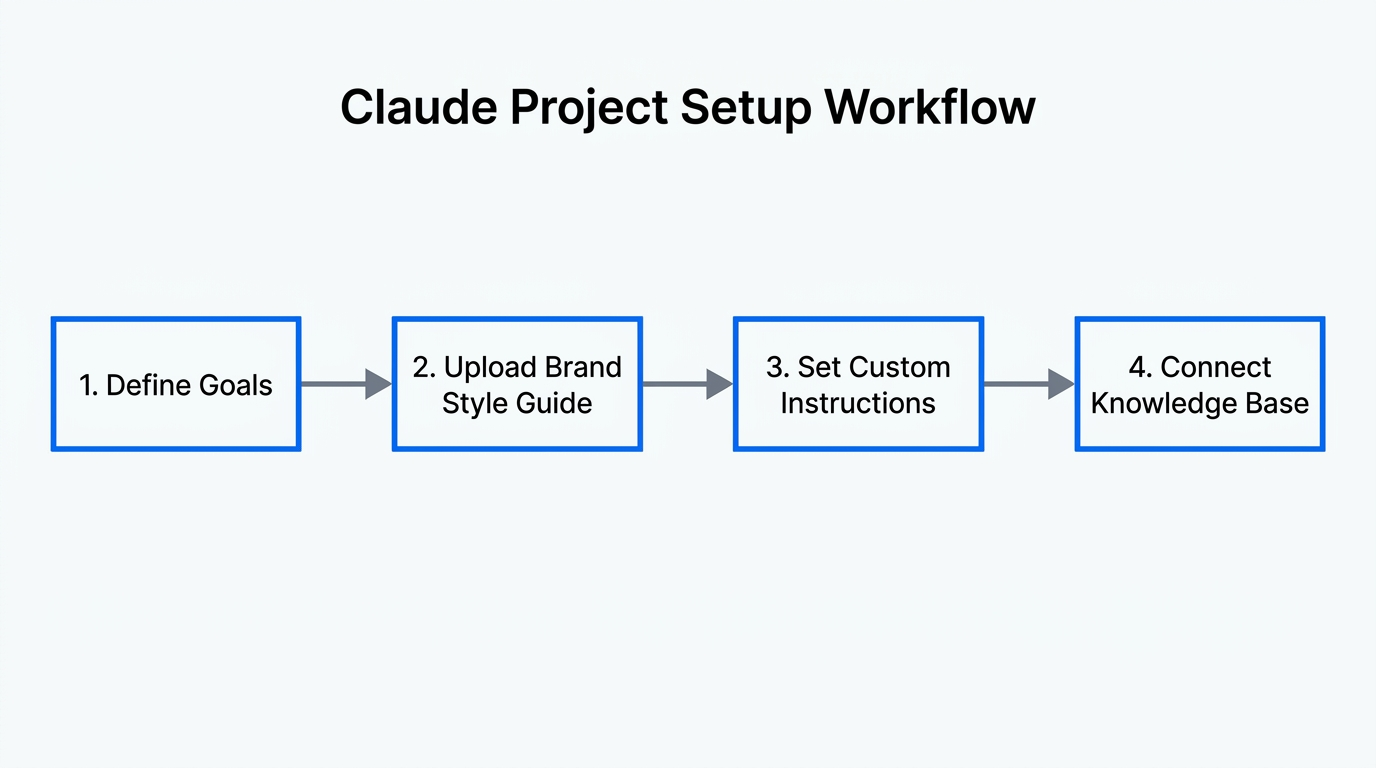 A four-step workflow for configuring Claude AI projects for social media.