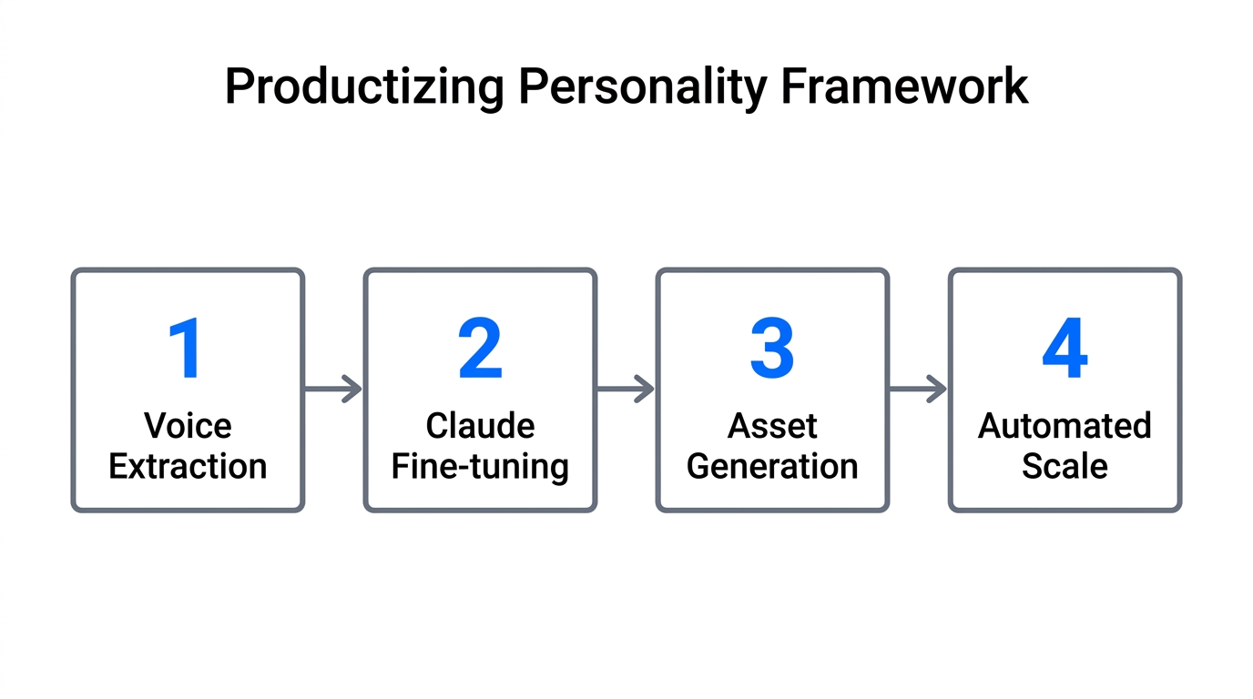 Four-step process for turning personal brand traits into automated AI assets.