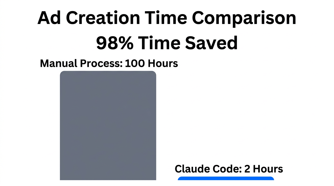 A bar chart showing the 98% reduction in ad creation time.