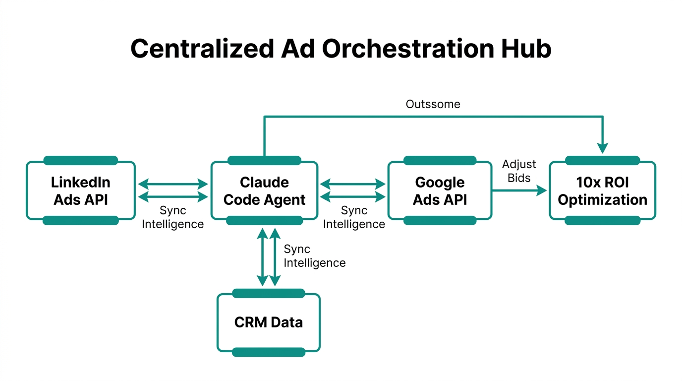 Architecture of a cross-platform ad intelligence and orchestration system.