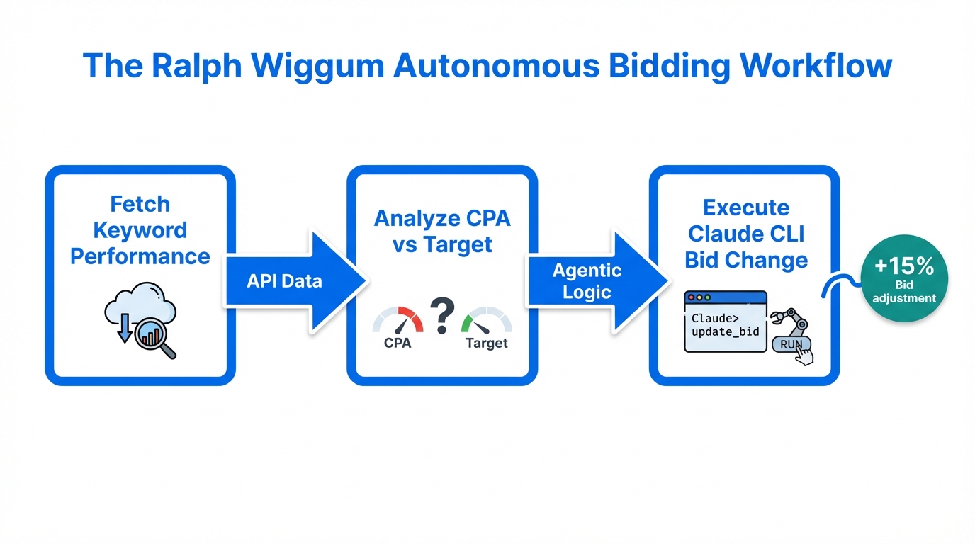 Step-by-step workflow for the Ralph Wiggum autonomous bidding technique.