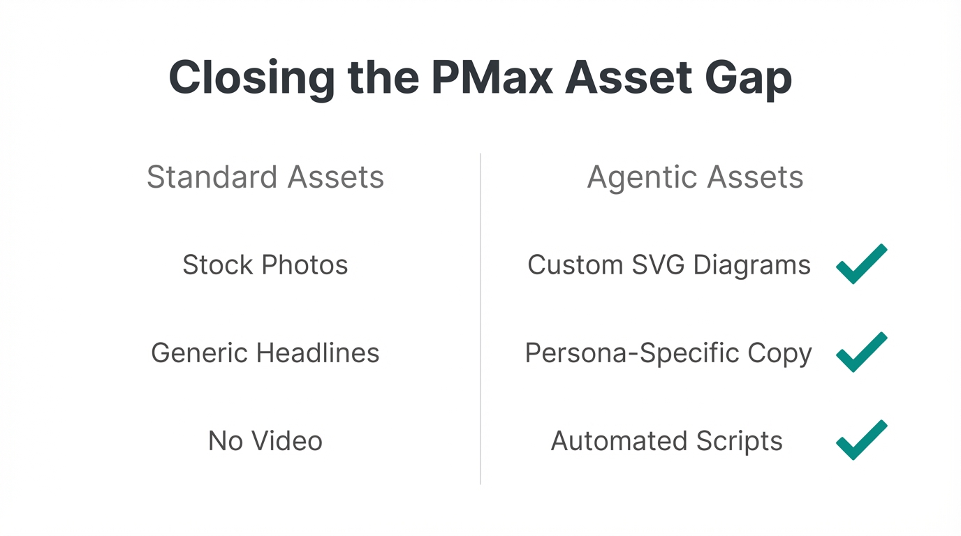 A comparison of standard Performance Max assets versus agentic-optimized versions.