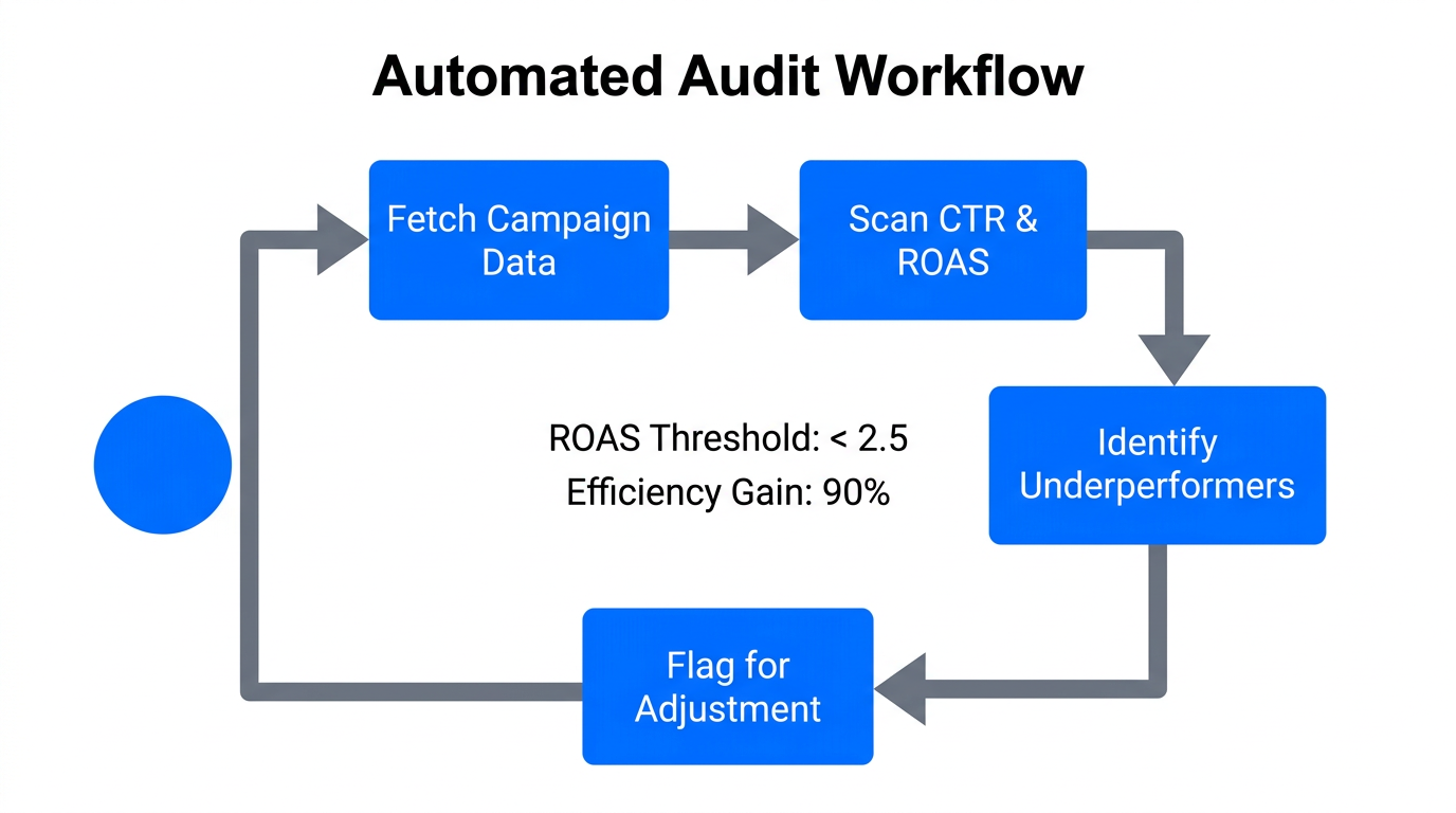 The continuous automated loop for auditing ad campaign performance.