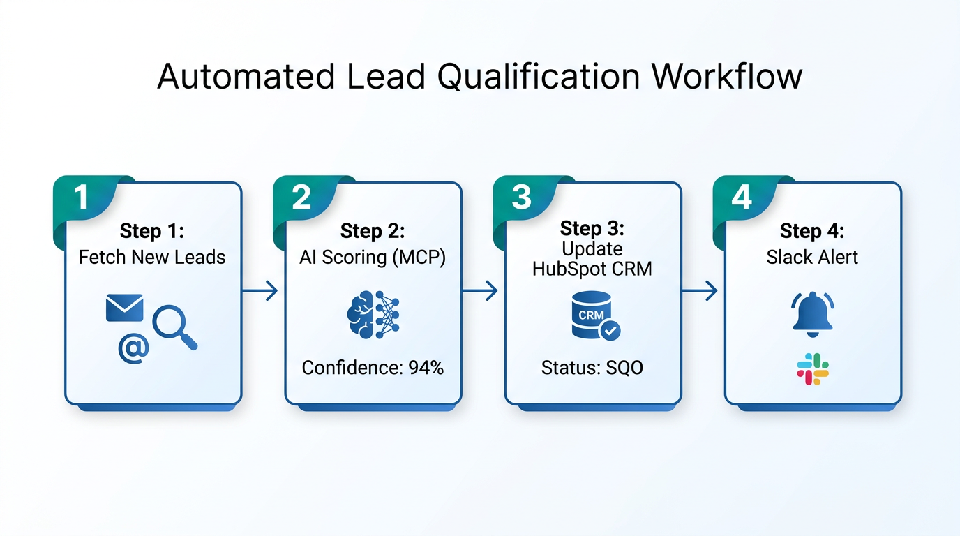Step-by-step automation workflow for lead scoring and CRM updates.