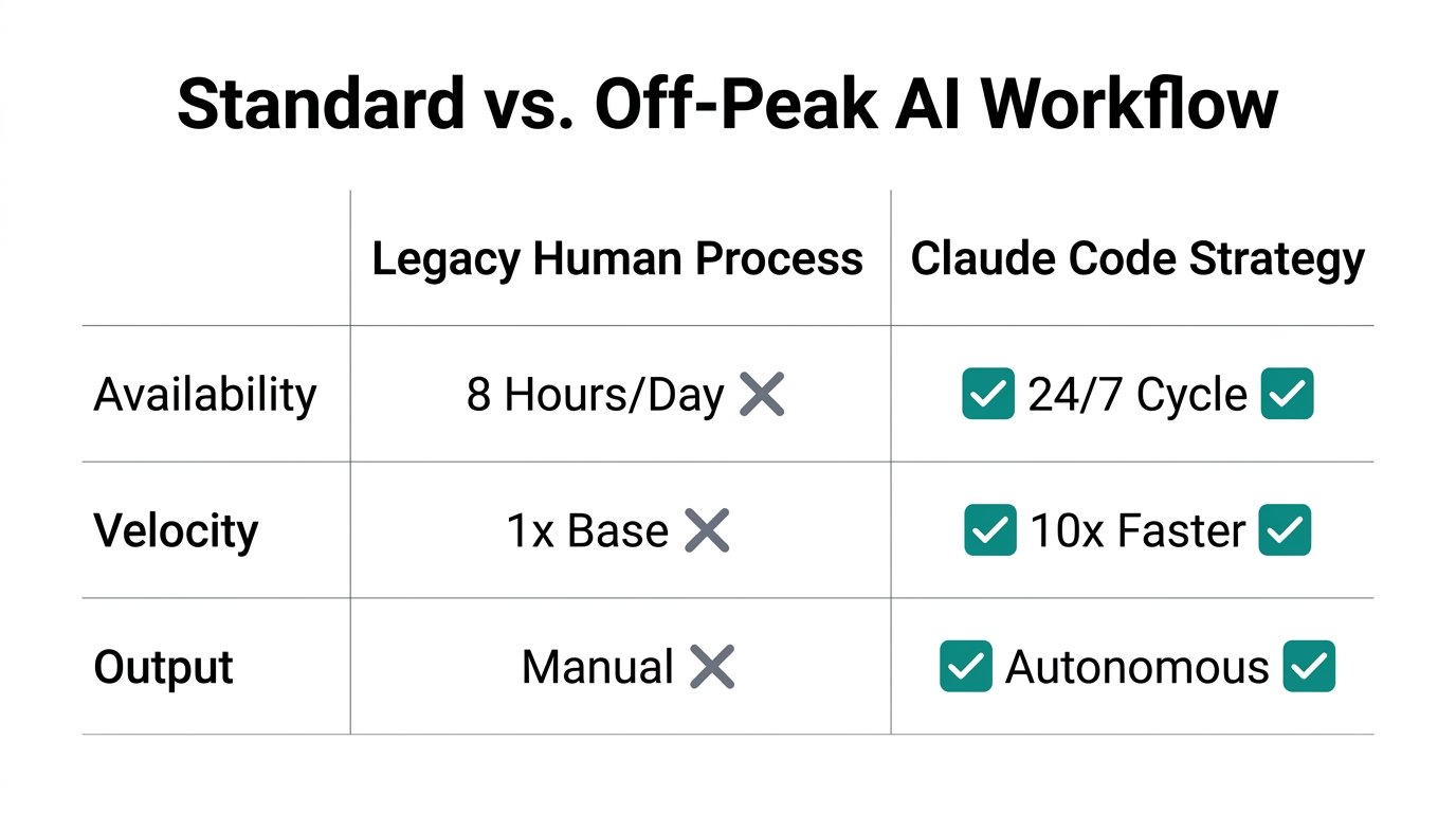 Efficiency comparison showing the 10x shipping advantage of off-peak AI.