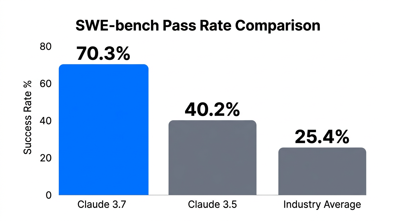 Claude 3.7 achieves a 70.3% success rate on SWE-bench benchmarks.